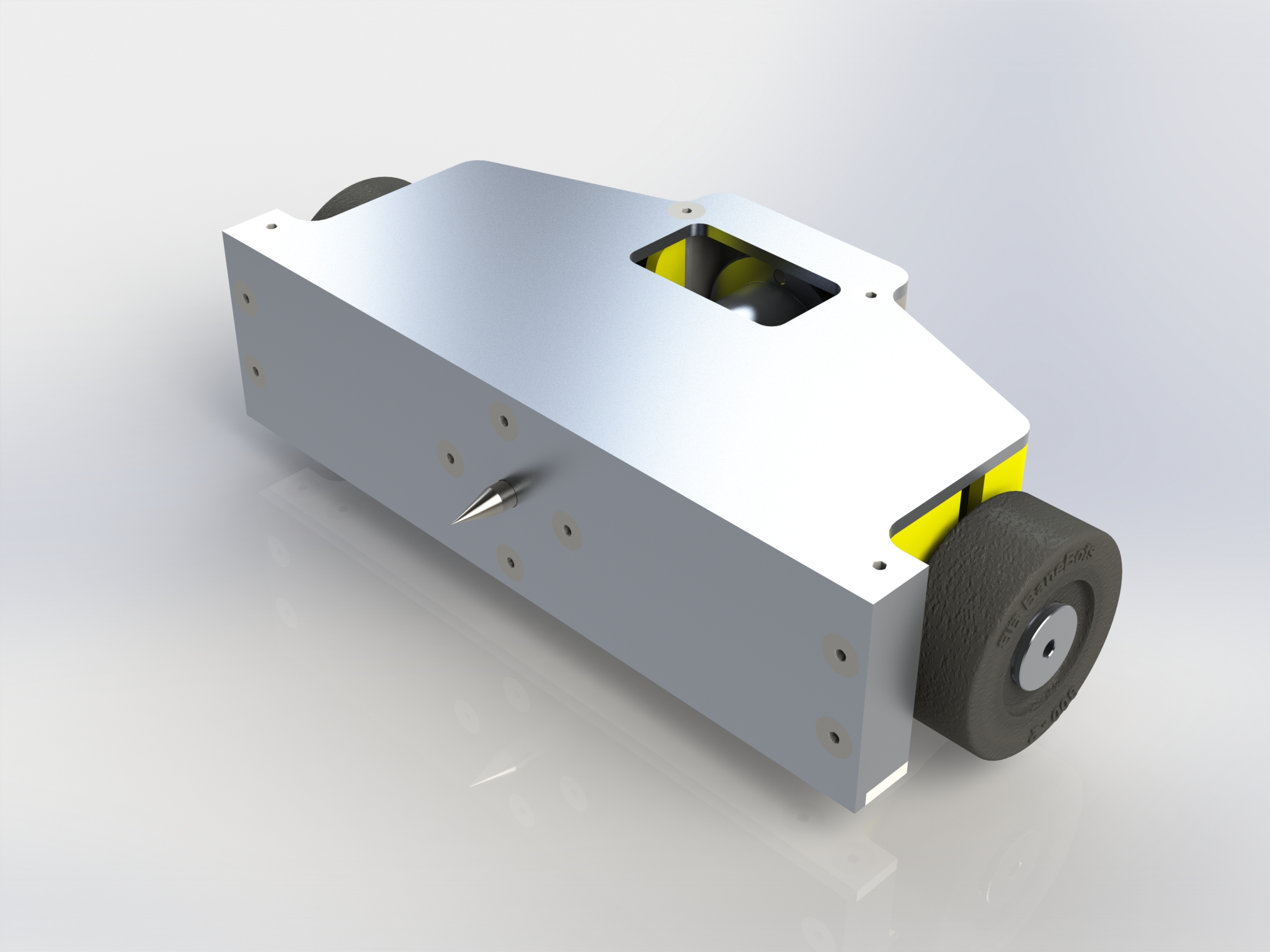 A render of Boppo's chassis with weapon mounted