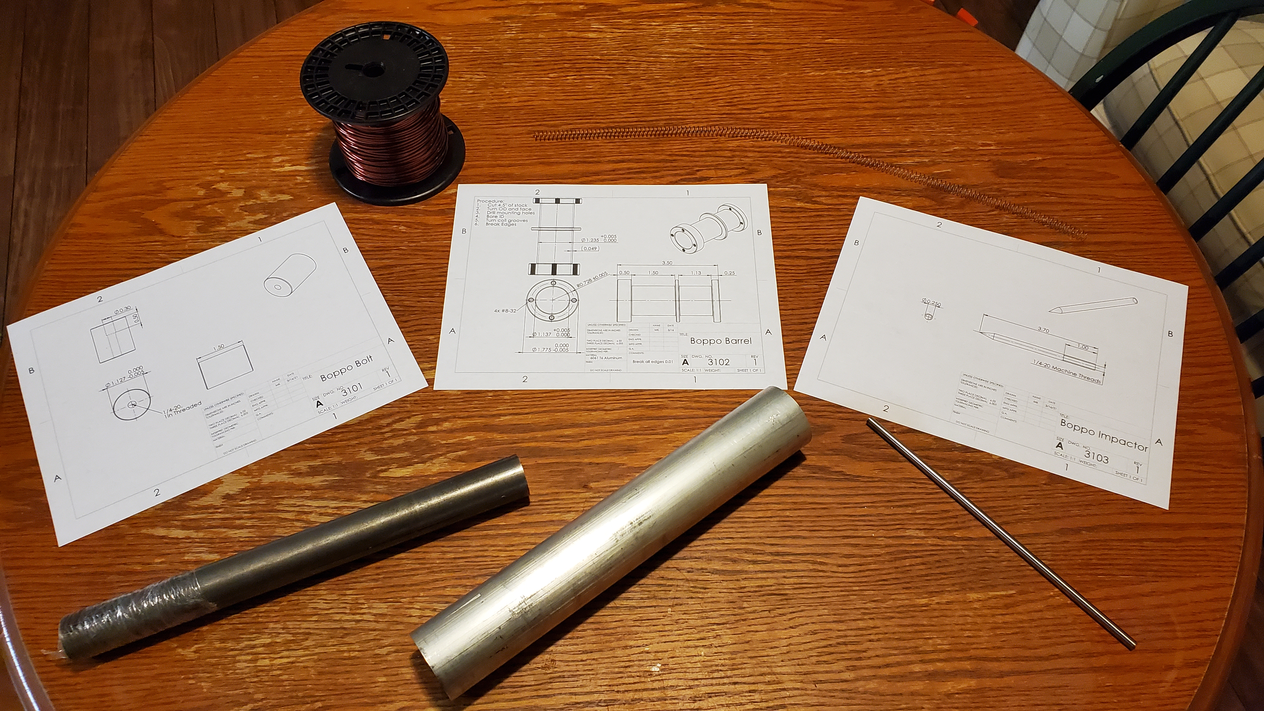 Prints and stock for the key parts of the weapon system